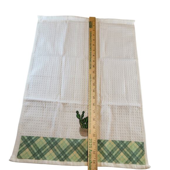 4 Cactus Kitchen Towels Lavien Embroidered Waffle Cotton Blend 16x24 Green Plaid - Picture 8 of 11